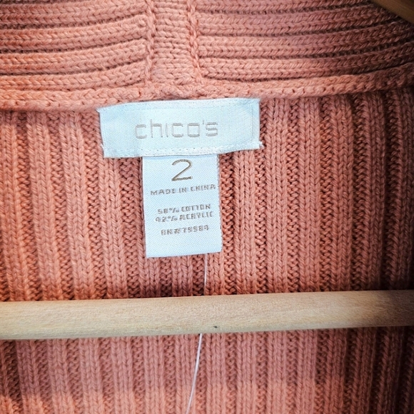 NWT Chico's Ribbed Cocoon Cardigan Agra Red Sz Large Coral Casual Cotton Preppy - Picture 16 of 16